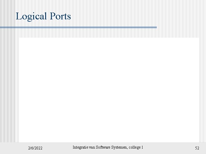 Logical Ports 2/6/2022 Integratie van Software Systemen, college 1 52 