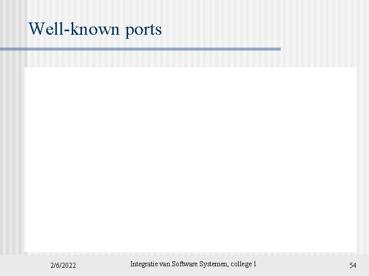 Well-known ports 2/6/2022 Integratie van Software Systemen, college 1 54 