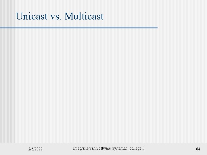 Unicast vs. Multicast 2/6/2022 Integratie van Software Systemen, college 1 64 