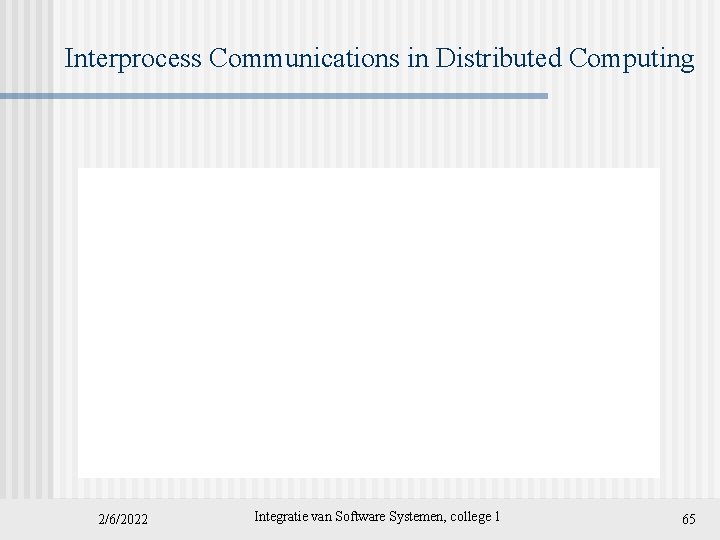 Interprocess Communications in Distributed Computing 2/6/2022 Integratie van Software Systemen, college 1 65 