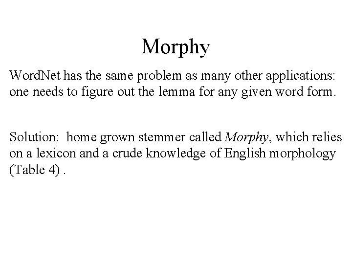 Morphy Word. Net has the same problem as many other applications: one needs to