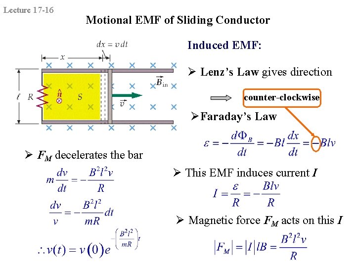 Lecture 17 -16 Motional EMF of Sliding Conductor Induced EMF: Ø Lenz’s Law gives