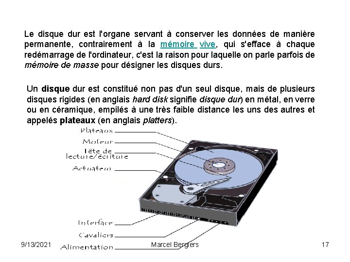 Le disque dur est l'organe servant à conserver les données de manière permanente, contrairement