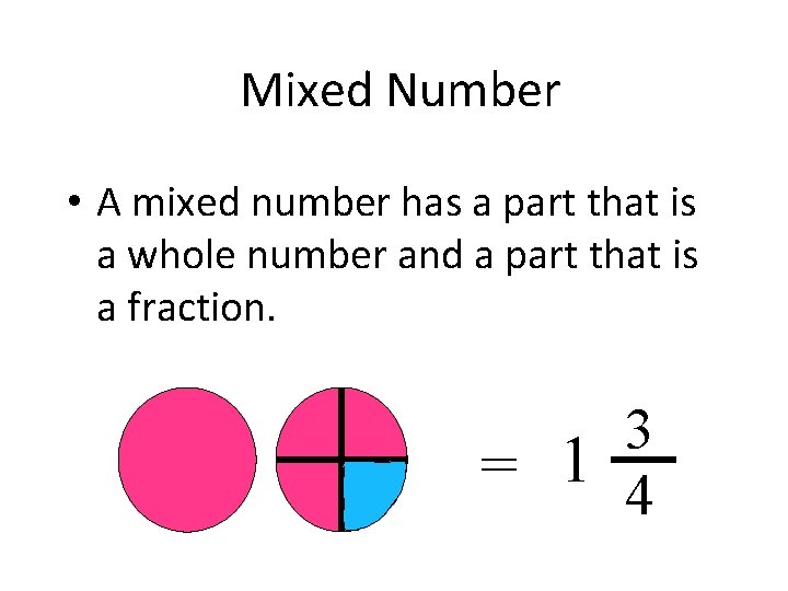 Mixed Number • A mixed number has a part that is a whole number