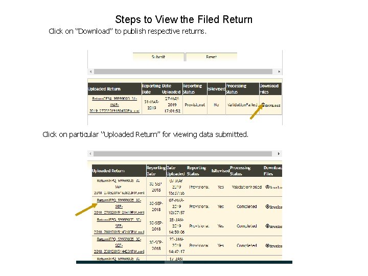 Steps to View the Filed Return Click on ‘’Download’’ to publish respective returns. Click