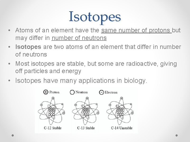 Isotopes • Atoms of an element have the same number of protons but may