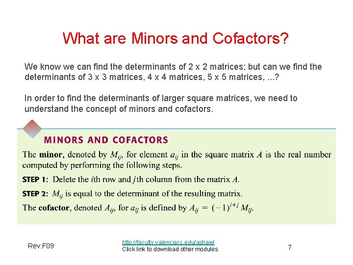 What are Minors and Cofactors? We know we can find the determinants of 2
