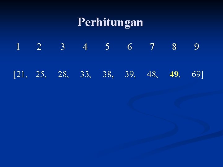 Perhitungan 1 2 [21, 25, 3 4 5 6 7 8 9 28, 33,