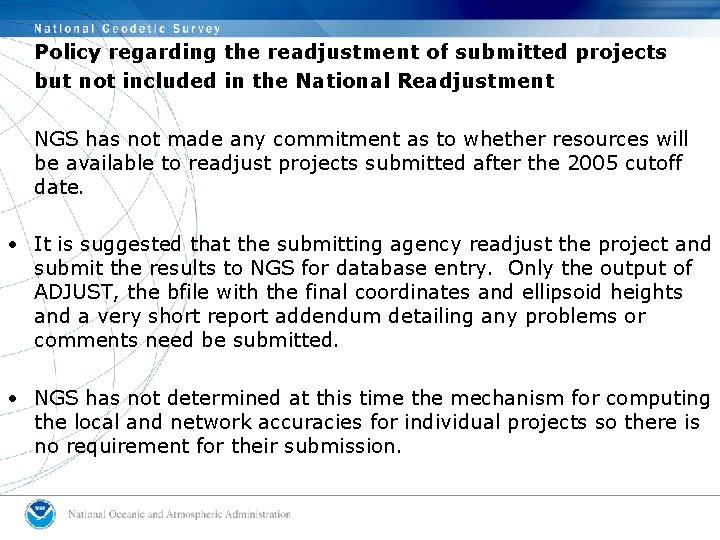 Policy regarding the readjustment of submitted projects but not included in the National Readjustment