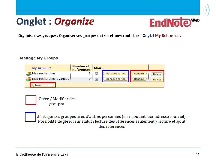 Onglet : Organize Organiser ses groupes: Organiser ses groupes qui se retrouveront dans l’Onglet