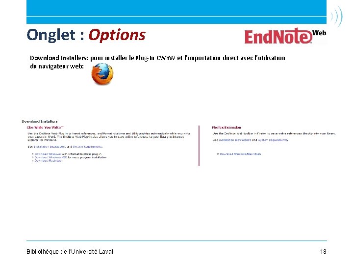 Onglet : Options Download Installers: pour installer le Plug-In CWYW et l’importation direct avec