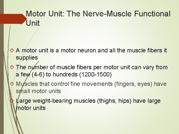Motor Unit: The Nerve-Muscle Functional Unit A motor unit is a motor neuron and