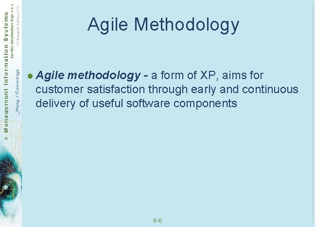 Agile Methodology l Agile methodology - a form of XP, aims for customer satisfaction