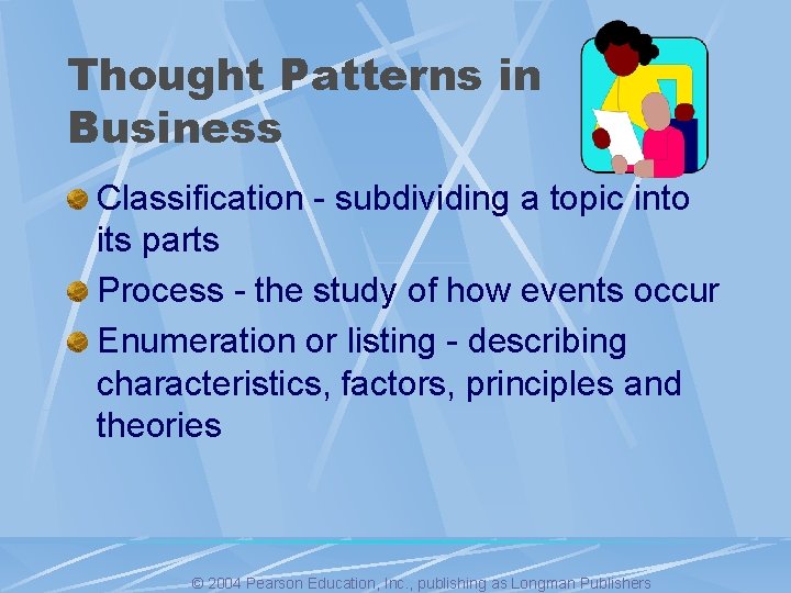 Thought Patterns in Business Classification - subdividing a topic into its parts Process -