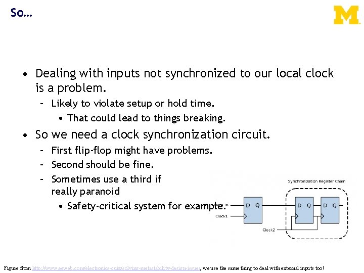 So… • Dealing with inputs not synchronized to our local clock is a problem.