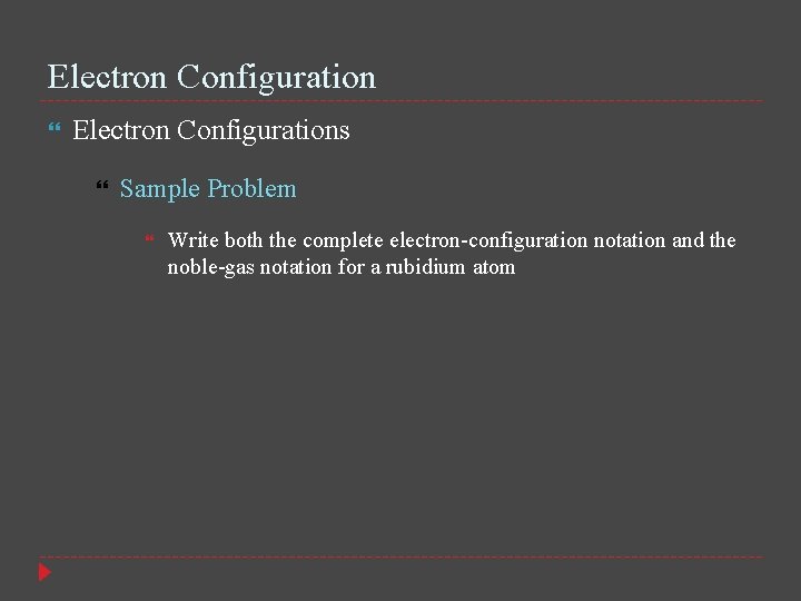 Electron Configuration Electron Configurations Sample Problem Write both the complete electron-configuration notation and the