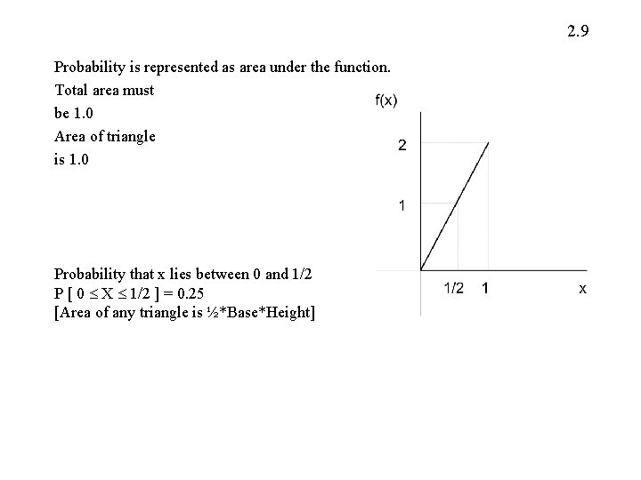 2. 9 Probability is represented as area under the function. Total area must be