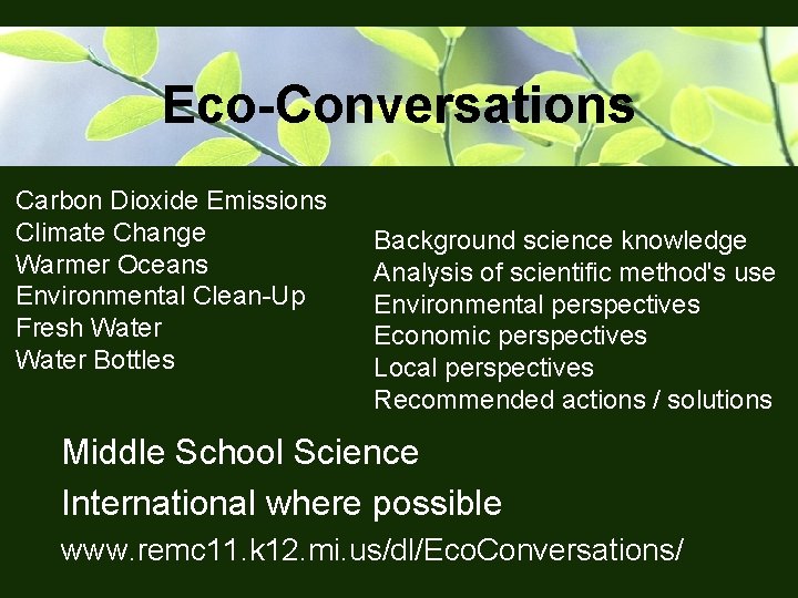 Eco-Conversations Carbon Dioxide Emissions Climate Change Warmer Oceans Environmental Clean-Up Fresh Water Bottles Background