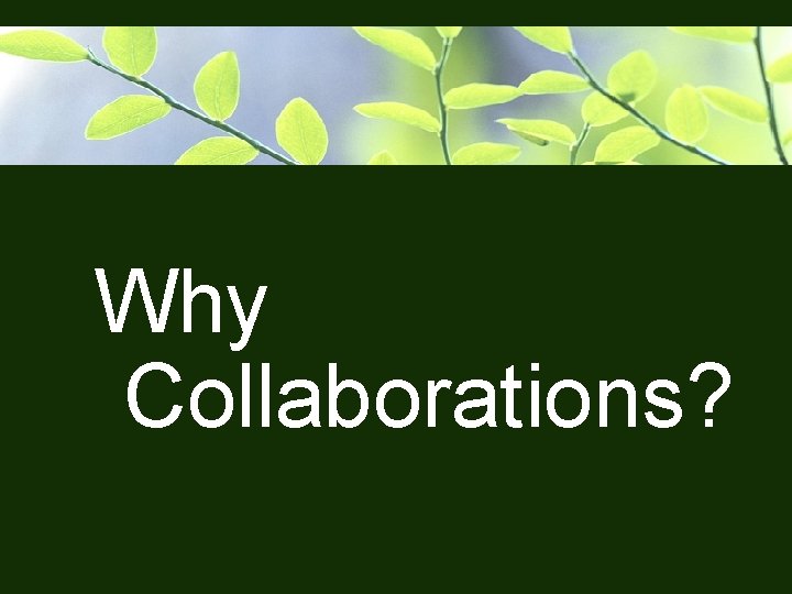 Why Collaborations? 