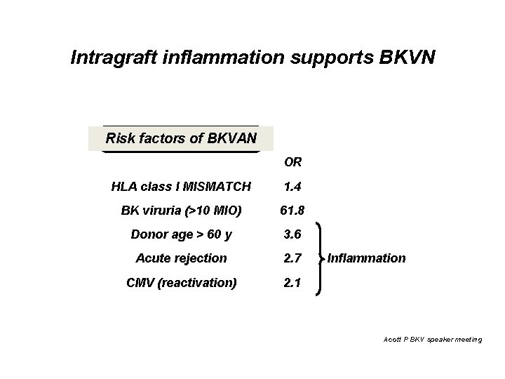 Intragraft inflammation supports BKVN Risk factors of BKVAN OR HLA class I MISMATCH 1.