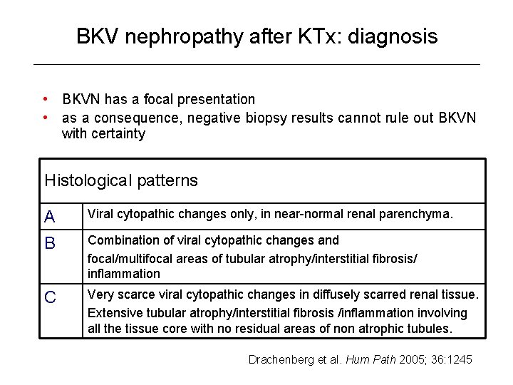 BKV nephropathy after KTx: diagnosis • BKVN has a focal presentation • as a