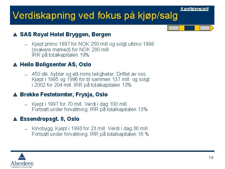 Verdiskapning ved fokus på kjøp/salg Konfidensielt SAS Royal Hotel Bryggen, Bergen — Kjøpt primo