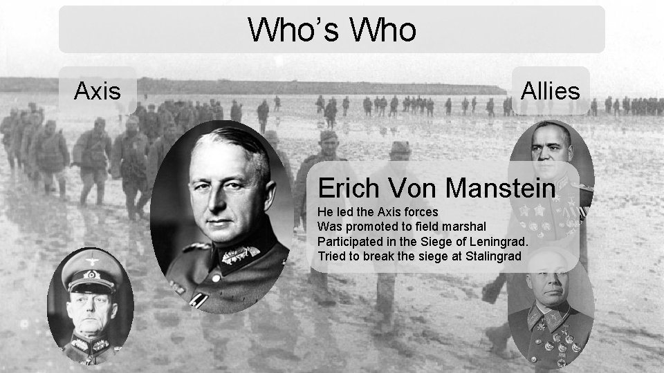 Who’s Who Axis Allies Erich Von Manstein He led the Axis forces Was promoted