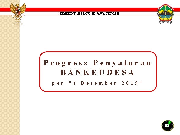 PEMERINTAH PROVINSI JAWA TENGAH Progress Penyaluran BANKEUDESA p e r “ 1 D e