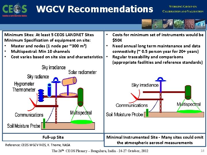 WGCV Recommendations • Minimum Sites: At least 5 CEOS LANDNET Sites Minimum Specification of