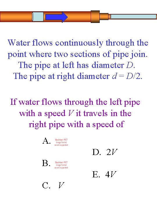 Water flows continuously through the point where two sections of pipe join. The pipe