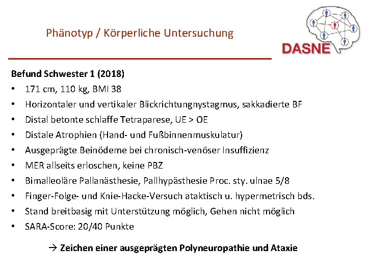 Phänotyp / Körperliche Untersuchung Befund Schwester 1 (2018) • • • 171 cm, 110