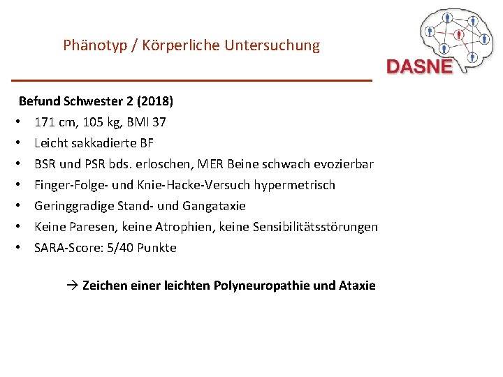 Phänotyp / Körperliche Untersuchung Befund Schwester 2 (2018) • • 171 cm, 105 kg,