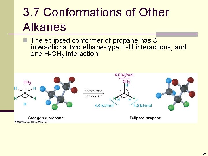 3. 7 Conformations of Other Alkanes n The eclipsed conformer of propane has 3