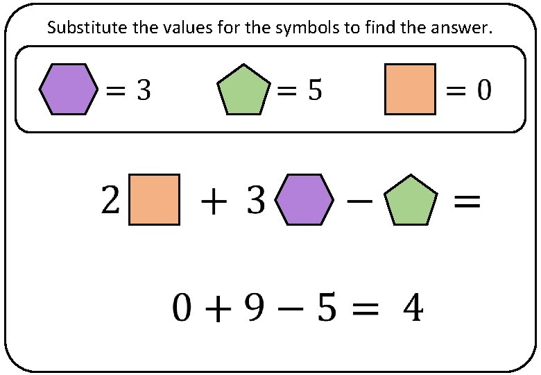 Substitute the values for the symbols to find the answer. 