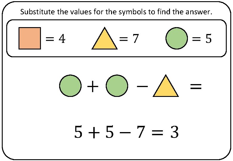 Substitute the values for the symbols to find the answer. 