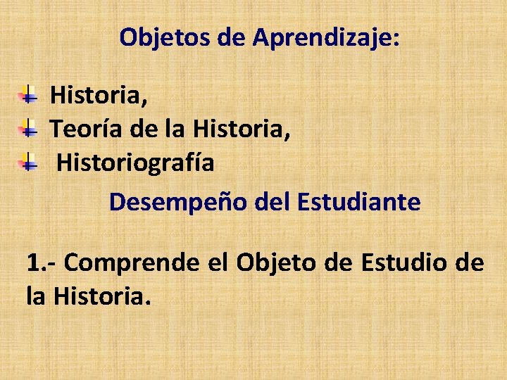 Objetos de Aprendizaje: Historia, Teoría de la Historia, Historiografía Desempeño del Estudiante 1. -