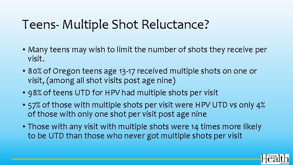 Teens- Multiple Shot Reluctance? • Many teens may wish to limit the number of