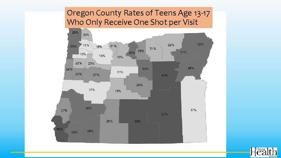 Oregon County Rates of Teens Age 13 -17 Who Only Receive One Shot per