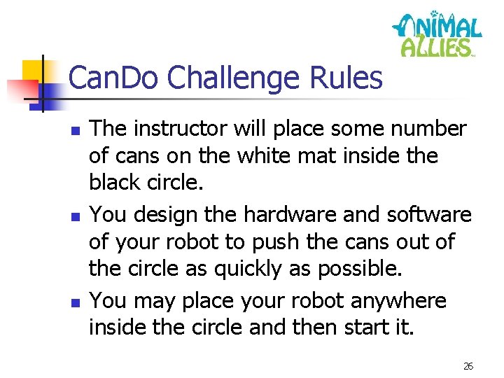 Can. Do Challenge Rules n n n The instructor will place some number of