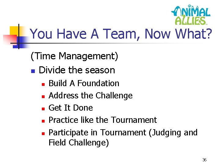 You Have A Team, Now What? (Time Management) n Divide the season n n