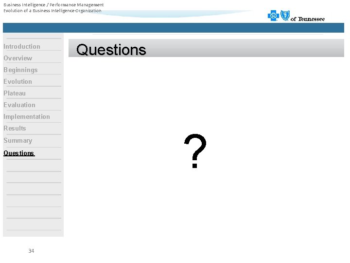 Business Intelligence / Performance Management Evolution of a Business Intelligence Organization Introduction Overview Questions