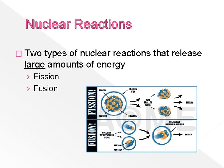 Nuclear Reactions � Two types of nuclear reactions that release large amounts of energy