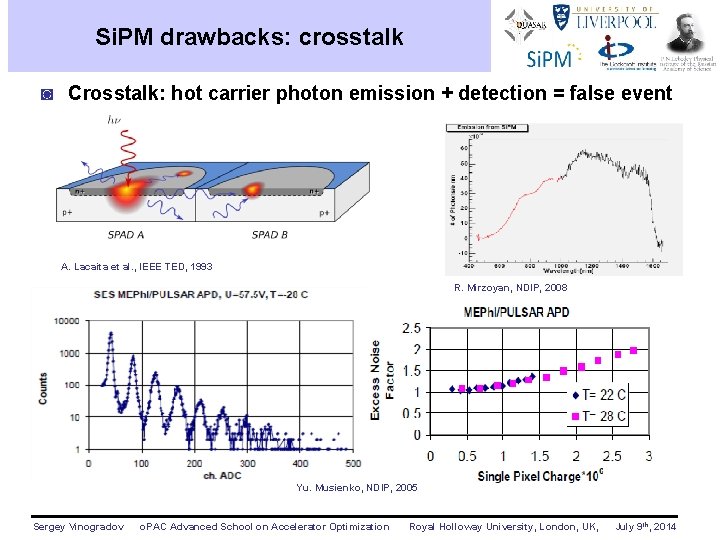 Si. PM drawbacks: crosstalk ◙ Crosstalk: hot carrier photon emission + detection = false