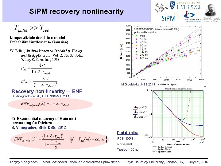 Si. PM recovery nonlinearity Nonparalizible dead time model Probability distribution (~ Gaussian) W. Feller,