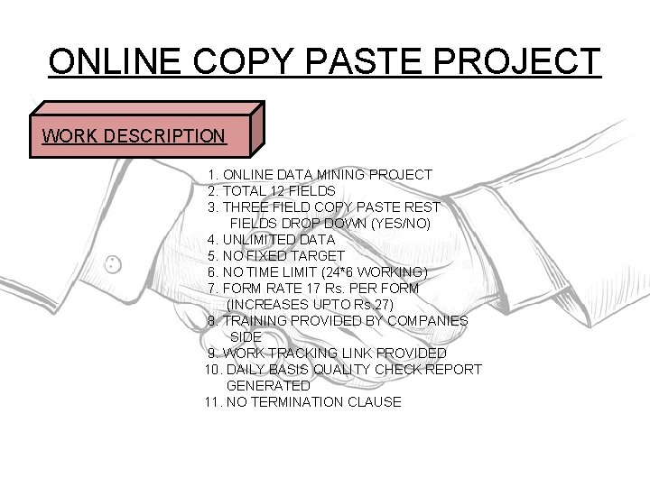 ONLINE COPY PASTE PROJECT WORK DESCRIPTION 1. ONLINE DATA MINING PROJECT 2. TOTAL 12