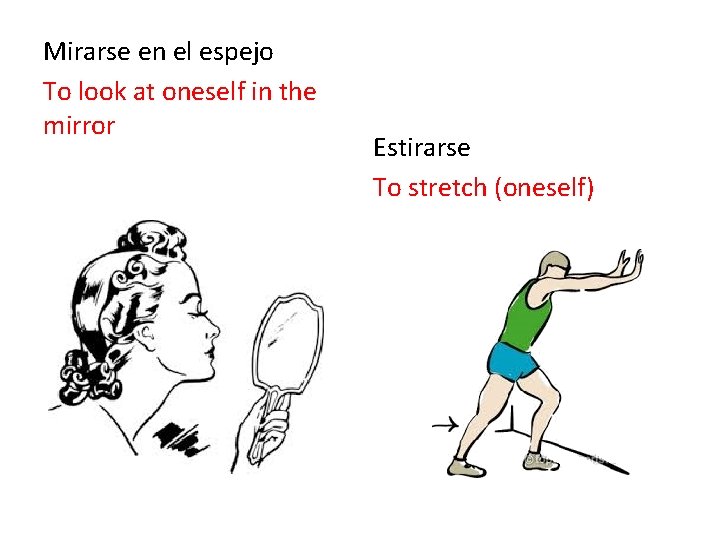 Mirarse en el espejo To look at oneself in the mirror Estirarse To stretch