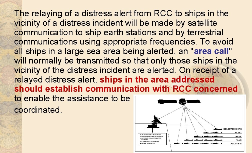 The relaying of a distress alert from RCC to ships in the vicinity of