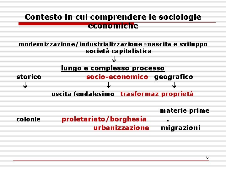 Contesto in cui comprendere le sociologie economiche modernizzazione/industrializzazione nascita e sviluppo società capitalistica storico