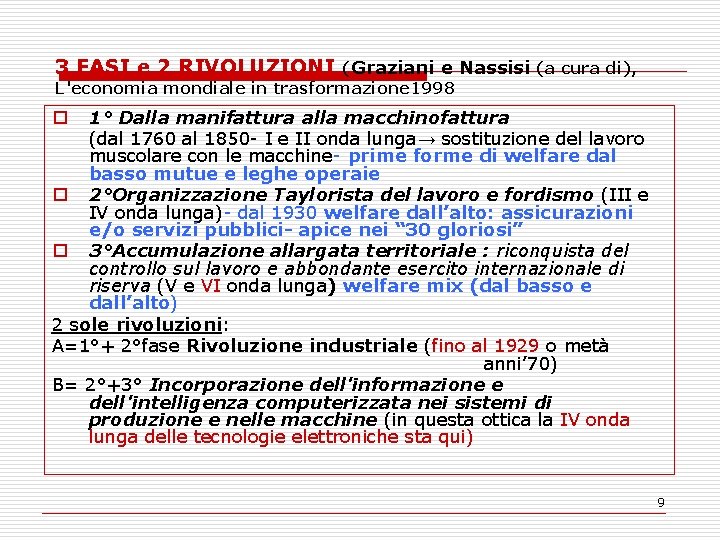 3 FASI e 2 RIVOLUZIONI (Graziani e Nassisi (a cura di), L'economia mondiale in