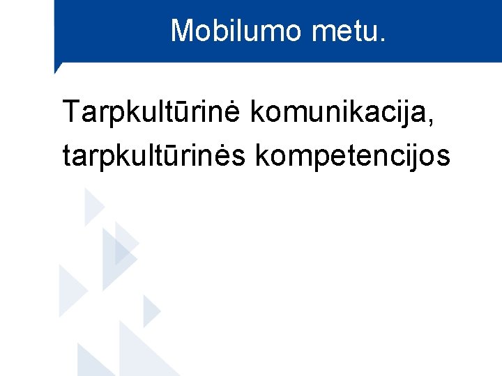 Mobilumo metu. Tarpkultūrinė komunikacija, tarpkultūrinės kompetencijos 